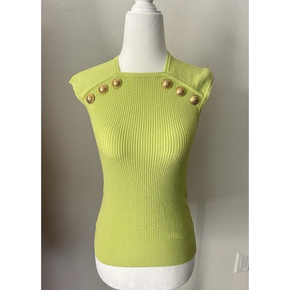 Balmain Tops - Balmain Neon Green Top Gold Button Euro Summer Beach Luxury Selling The OC